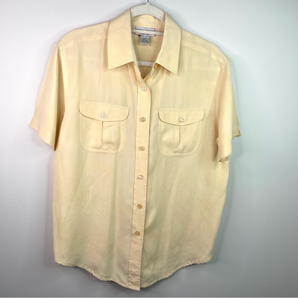 Women’s 100% Silk Kim Rogers Cream Casual Button Down Shirt Size M